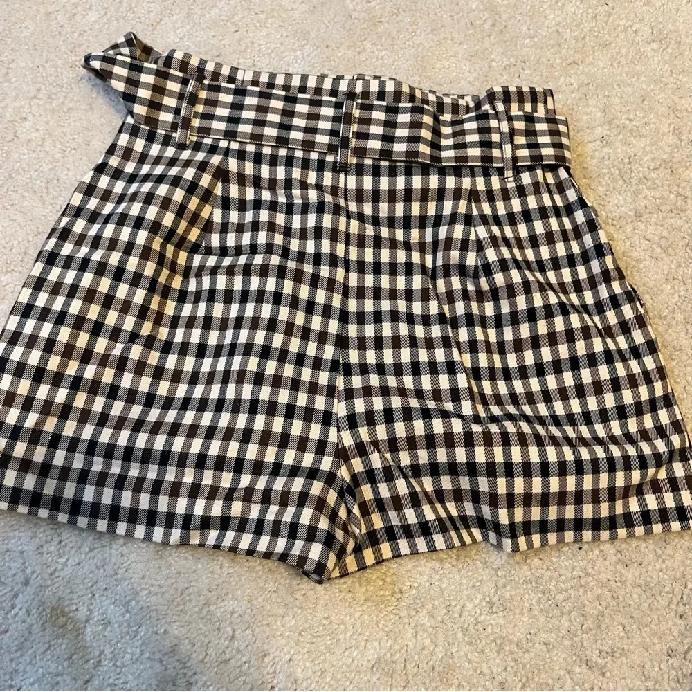 Forever 21 Black & White Gingham High-Waist Belted Shorts